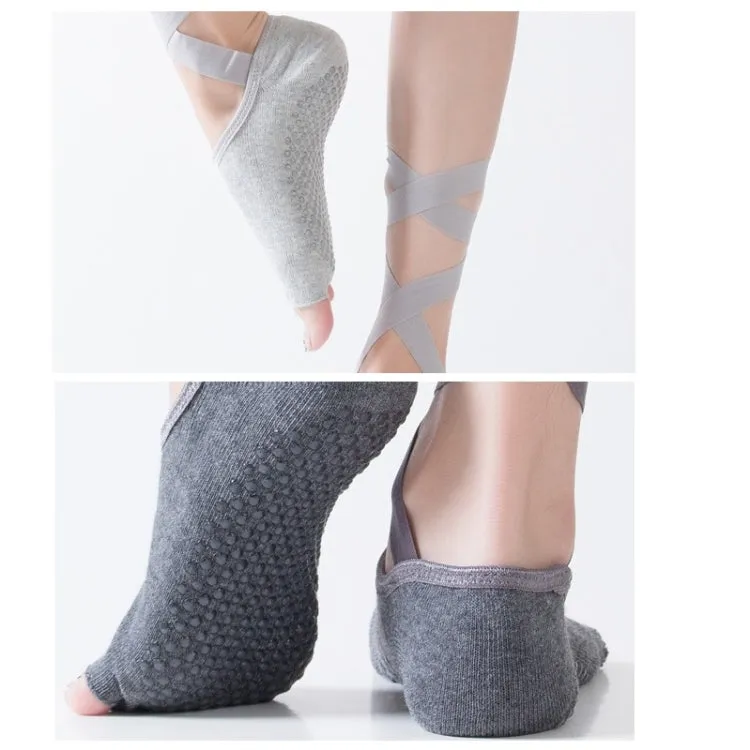 Yoga Five-Finger Socks Open-Toe Lace-Up Dance Socks Particle Non-Slip Socks, Size: One Size(Black)