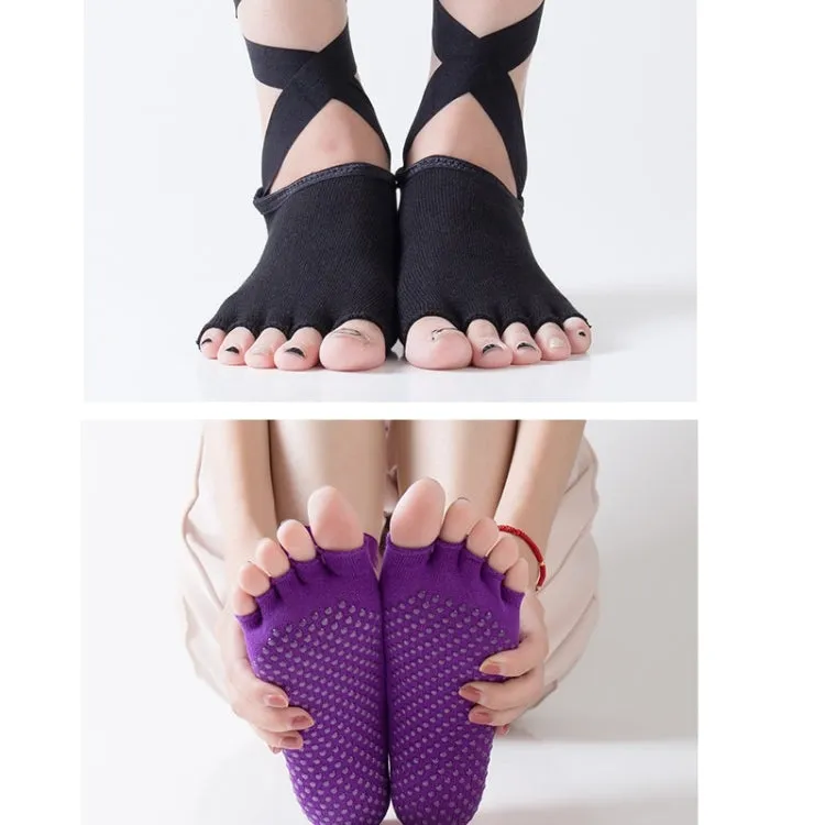 Yoga Five-Finger Socks Open-Toe Lace-Up Dance Socks Particle Non-Slip Socks, Size: One Size(Black)